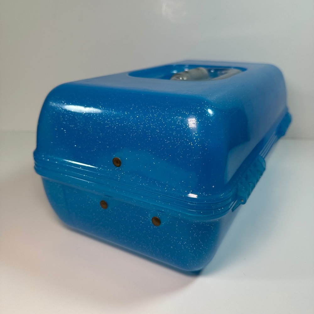 Vintage Caboodles Blue‎ Glitter Makeup Organizer Case Mirror Made in USA* - Picture 9 of 12